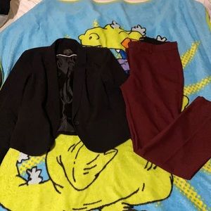Burgundy pants Black Blazer set